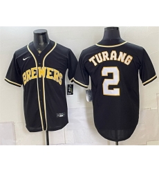 Men Milwaukee Brewers  2 Brice Turang 2026 Fashion Replica Black Out Stitched Baseball Jersey