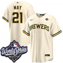 Men Milwaukee Brewers 21 Dustin May Cream 2026 World Series Stitched Baseball Jersey