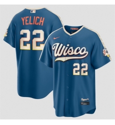 Men Milwaukee Brewers  22 Christian Yelich Mineral Blue 2026 City Connect Stadium Stitched Baseball Jersey