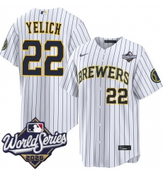 Men Milwaukee Brewers  22 Christian Yelich White 2026 World Series Stitched Baseball Jersey