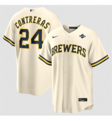 Men Milwaukee Brewers  24 William Contreras Cream 2026 World Series Cool Base Stitched Baseball Jersey