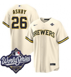 Men Milwaukee Brewers 26 Aaron Ashby  Cream 2026 World Series Stitched Baseball Jersey