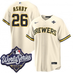 Men Milwaukee Brewers 26 Aaron Ashby  Cream 2026 World Series Stitched Baseball Jersey