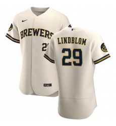 Men Milwaukee Brewers 29 Josh Lindblom Men Nike Cream Home 2020 Flex Base Player MLB Jersey