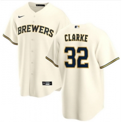 Men Milwaukee Brewers 32 Taylor Clarke Cream Cool Base Stitched Jersey