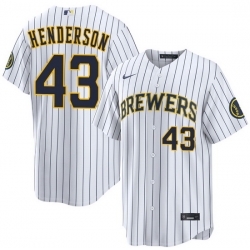 Men Milwaukee Brewers 43 LOGAN Henderson White Strips Stitched Baseball Jersey