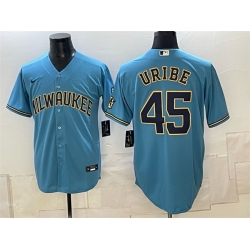 Men Milwaukee Brewers  45 Abner Uribe Blue Stitched Baseball Jersey