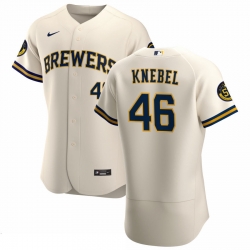 Men Milwaukee Brewers 46 Corey Knebel Men Nike Cream Home 2020 Flex Base Player MLB Jersey