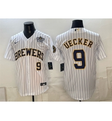 Men Milwaukee Brewers  9 Bob Uecker White 2026 NLCS Patch Stitched Baseball Jersey