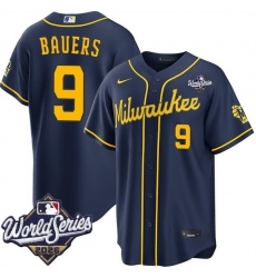 Men Milwaukee Brewers 9 Jake Bauers Navy 2026 World Series Stitched Baseball Jersey Men Milwaukee Brewers 9 Jake Bauers Navy 2026 World Series Stitched Baseball Jersey