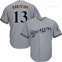 Mens Majestic Milwaukee Brewers 13 Glenn Robinson Replica Grey Road Cool Base MLB Jersey