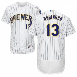 Mens Majestic Milwaukee Brewers 13 Glenn Robinson WhiteRoyal Flexbase Authentic Collection MLB Jersey