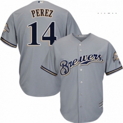 Mens Majestic Milwaukee Brewers 14 Hernan Perez Replica Grey Road Cool Base MLB Jersey 