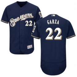 Mens Majestic Milwaukee Brewers 22 Matt Garza Navy Blue Alternate Flex Base Authentic Collection MLB Jersey