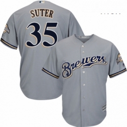 Mens Majestic Milwaukee Brewers 35 Brent Suter Replica Grey Road Cool Base MLB Jersey 