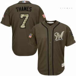 Mens Majestic Milwaukee Brewers 7 Eric Thames Authentic Green Salute to Service MLB Jersey