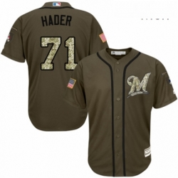 Mens Majestic Milwaukee Brewers 71 Josh Hader Authentic Green Salute to Service MLB Jersey 