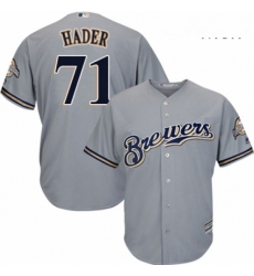 Mens Majestic Milwaukee Brewers 71 Josh Hader Replica Grey Road Cool Base MLB Jersey 