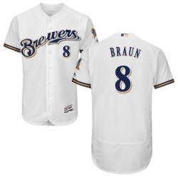 Mens Majestic Milwaukee Brewers 8 Ryan Braun White Alternate Flex Base Authentic Collection MLB Jersey