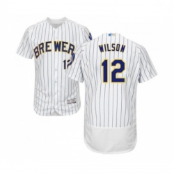 Mens Milwaukee Brewers 12 Alex Wilson White Home Flex Base Authentic Collection Baseball Jersey