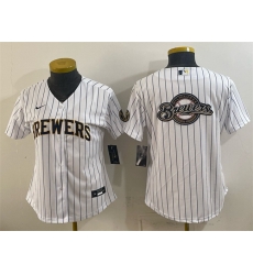 Women Milwaukee Brewers Team Big Logo White Cool Base Stitched Jersey Run Small Women Milwaukee Brewers Team Big Logo White Cool Base Stitched Jersey Run Small