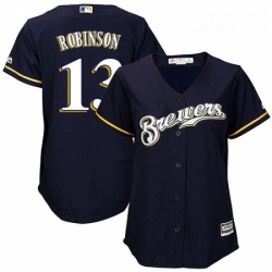 Womens Majestic Milwaukee Brewers 13 Glenn Robinson Replica Navy Blue Alternate Cool Base MLB Jersey