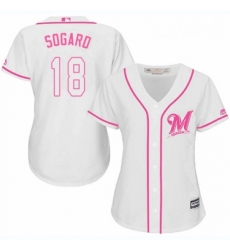 Womens Majestic Milwaukee Brewers 18 Eric Sogard Replica White Fashion Cool Base MLB Jersey 