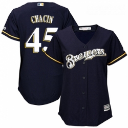 Womens Majestic Milwaukee Brewers 45 Jhoulys Chacin Authentic Navy Blue Alternate Cool Base MLB Jersey 