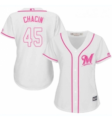 Womens Majestic Milwaukee Brewers 45 Jhoulys Chacin Replica White Fashion Cool Base MLB Jersey 