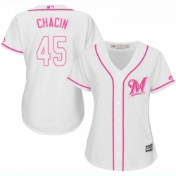 Womens Majestic Milwaukee Brewers 45 Jhoulys Chacin Replica White Fashion Cool Base MLB Jersey 