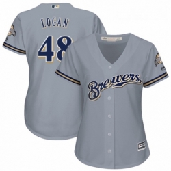 Womens Majestic Milwaukee Brewers 48 Boone Logan Replica Grey Road Cool Base MLB Jersey 