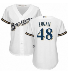 Womens Majestic Milwaukee Brewers 48 Boone Logan Replica Navy Blue Alternate Cool Base MLB Jersey 