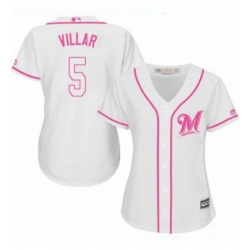 Womens Majestic Milwaukee Brewers 5 Jonathan Villar Authentic White Fashion Cool Base MLB Jersey