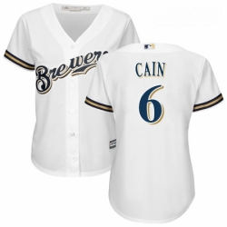 Womens Majestic Milwaukee Brewers 6 Lorenzo Cain Replica White Alternate Cool Base MLB Jersey 