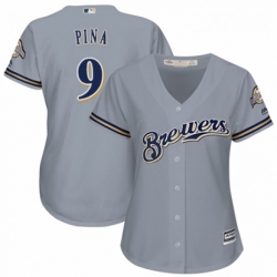 Womens Majestic Milwaukee Brewers 9 Manny Pina Authentic Grey Road Cool Base MLB Jersey 