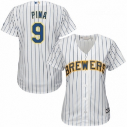 Womens Majestic Milwaukee Brewers 9 Manny Pina Replica White Home Cool Base MLB Jersey 