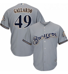 Youth Majestic Milwaukee Brewers 49 Yovani Gallardo Authentic Grey Road Cool Base MLB Jersey 