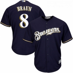 Youth Majestic Milwaukee Brewers 8 Ryan Braun Replica Navy Blue Alternate Cool Base MLB Jersey