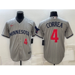 Men Minnesota Twins 4 Carlos Correa 2023 Grey Home Team Cool Base Stitched JerseyS