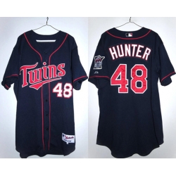 Men Minnesota Twins  48 Torii Hunter Navy Double Knit Stitched Baseball Jersey