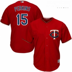 Mens Majestic Minnesota Twins 15 Glen Perkins Replica Scarlet Alternate Cool Base MLB Jersey