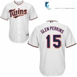 Mens Majestic Minnesota Twins 15 Glen Perkins Replica White Home Cool Base MLB Jersey