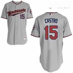 Mens Majestic Minnesota Twins 15 Jason Castro Replica Grey Road Cool Base MLB Jersey