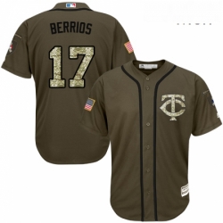 Mens Majestic Minnesota Twins 17 Jose Berrios Replica Green Salute to Service MLB Jersey