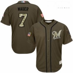 Mens Majestic Minnesota Twins 7 Joe Mauer Replica Green Salute to Service MLB Jersey