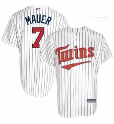 Mens Majestic Minnesota Twins 7 Joe Mauer Replica White Cool Base MLB Jersey