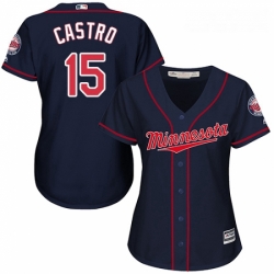 Womens Majestic Minnesota Twins 15 Jason Castro Replica Navy Blue Alternate Road Cool Base MLB Jersey