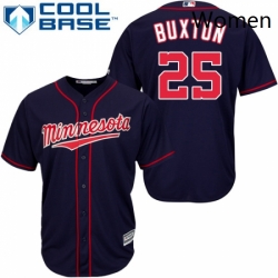 Womens Majestic Minnesota Twins 25 Byron Buxton Replica Navy Blue Alternate Road Cool Base MLB Jersey