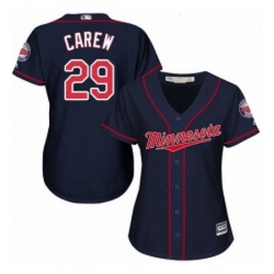 Womens Majestic Minnesota Twins 29 Rod Carew Authentic Navy Blue Alternate Road Cool Base MLB Jersey