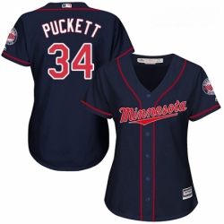 Womens Majestic Minnesota Twins 34 Kirby Puckett Authentic Navy Blue Alternate Road Cool Base MLB Jersey